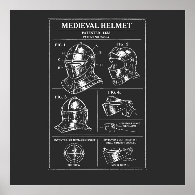 Affiche plan d'un casque médiéval (Devant)