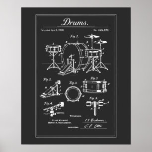 Affiche Plan d'un ensemble de batterie vintage