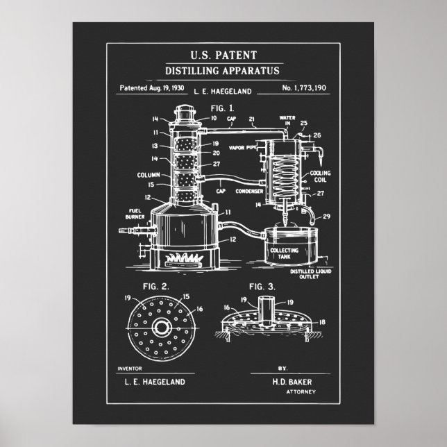 Affiche Plan d'une distillation vintage breveté (Devant)