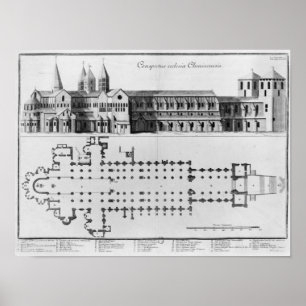 Affiche Plan et altitude d'abbaye de Cluny