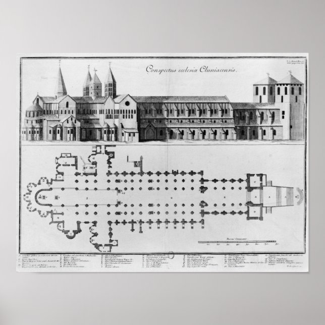 Affiche Plan et élévation de l'abbaye de Cluny (Devant)