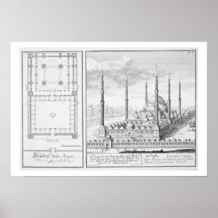 Affiche Plan et vue sur la Mosquée Bleue (1609-16), constr