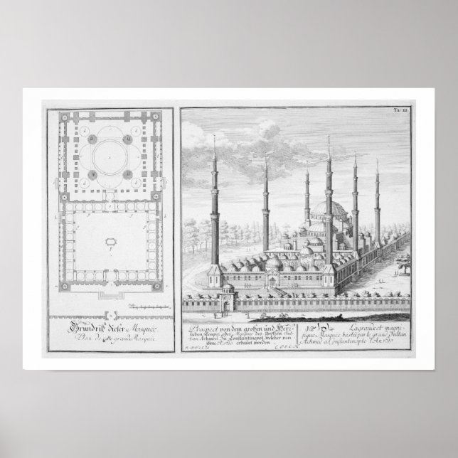 Affiche Plan et vue sur la Mosquée Bleue (1609-16), constr (Devant)