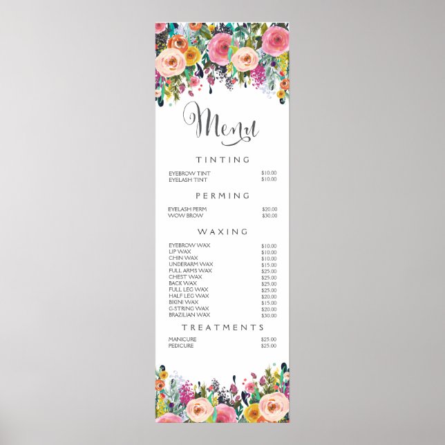 Affiche Plan mural Peint Floral Salon Menu Prix (Devant)