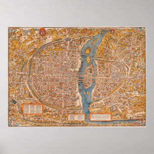 Affiche Plan of Paris by Truschet et Hoyau (1553)