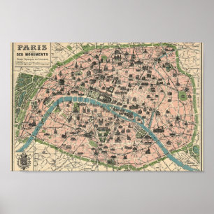 Affiche Plan Paris et ses monuments