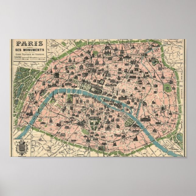 Affiche Plan Paris et ses monuments (Devant)