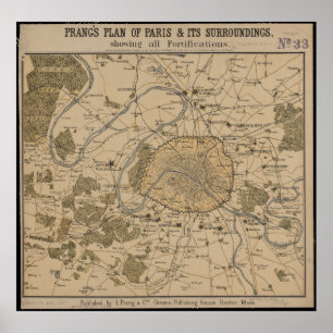Affiche Plan Vintage de Paris, France Carte Antique Imprim