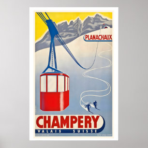 Affiche Planachaux Champéry Valais Suisse Ski Vintage
