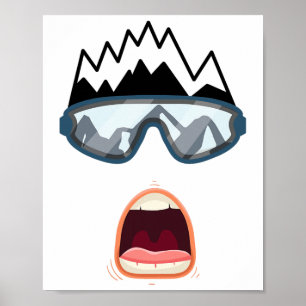 Affiche Planche à neige drôle Skieur Visage drôle Ski