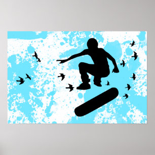 Affiche planche à roulettes avec des oiseaux