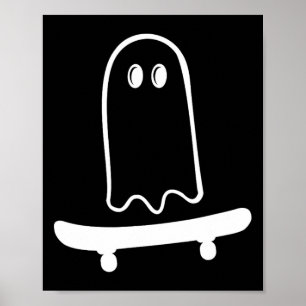 Affiche Planche à roulettes fantôme mignon pour skateboard