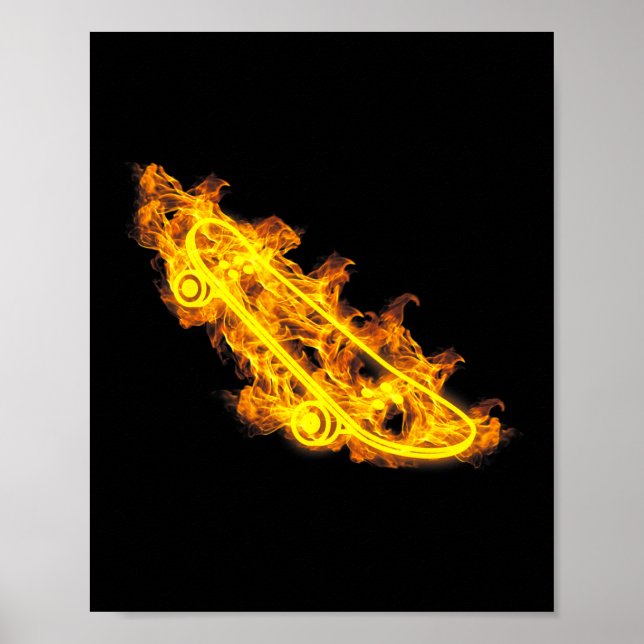 Affiche Planche à roulettes Longboard en feu Skateur flamb (Devant)