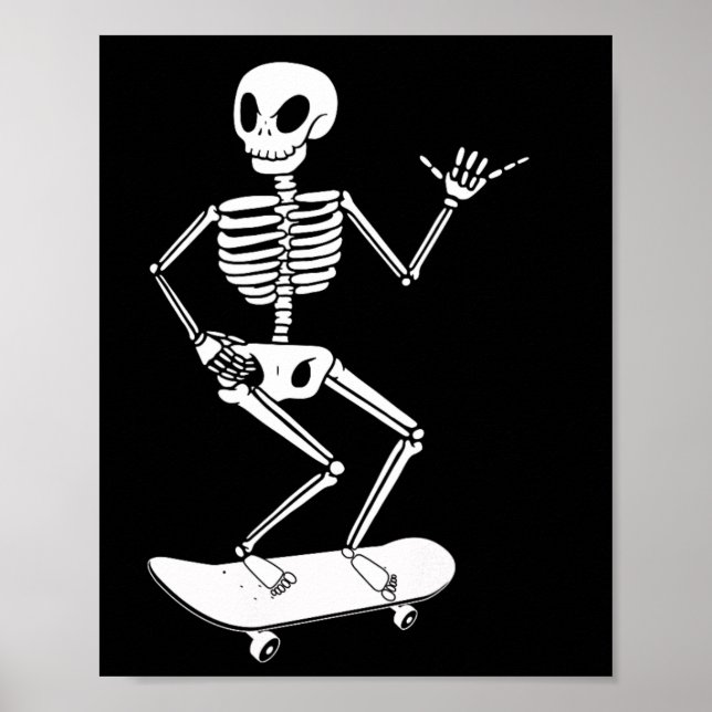 Affiche Planche à roulettes squelette d'Halloween Planche  (Devant)