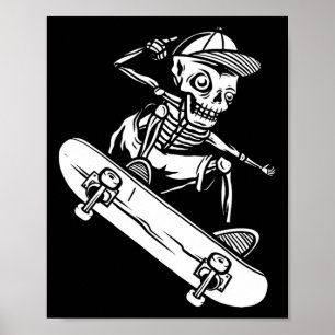 Affiche Planche à roulettes squelette Halloween Planche à