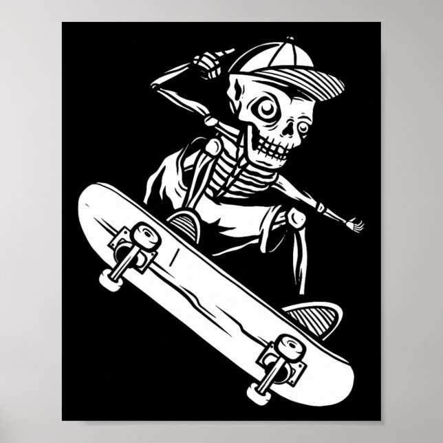 Affiche Planche à roulettes squelette Halloween Planche à  (Devant)