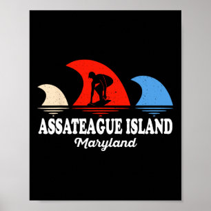 Affiche Planche à surf rétro Maryland Ateague Island