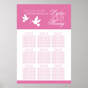 Affiche Planche blanche mariage plan de table assise rose