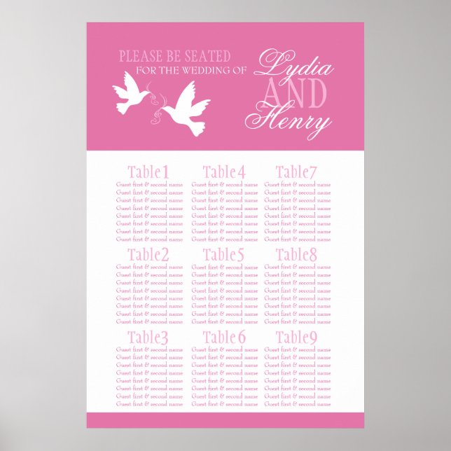 Affiche Planche blanche mariage plan de table assise rose  (Devant)