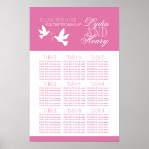 Affiche Planche blanche mariage plan de table assise rose