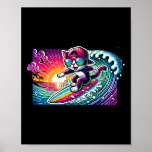 Affiche Planche de surf Chat Surf Fun Long Board Cadeau po