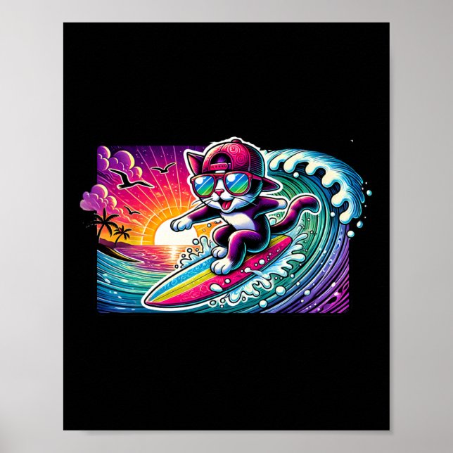 Affiche Planche de surf Chat Surf Fun Long Board Cadeau po (Devant)