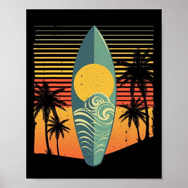 Affiche Planche de surf cool pour hommes femmes surfeur ré (Devant)