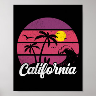 Affiche Planche de surf de plage de vague de coucher de so