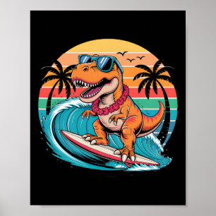 Affiche Planche de surf dinosaure drôle plage été surfant 