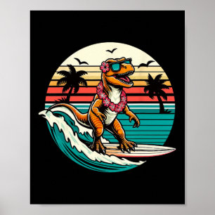 Affiche Planche de surf dinosaure drôle Plage Été Surfant 