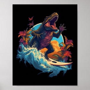 Affiche Planche de surf dinosaure plage surf surfeur dinos