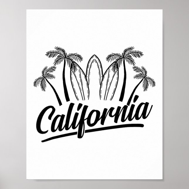 Affiche Planche de surf Palm California Beach Cool Voyageu (Devant)