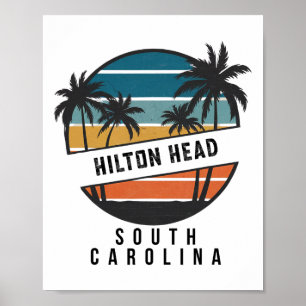 Affiche Planche de surf rétro Hilton Head Caroline du Sud