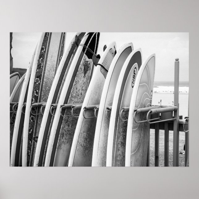 Affiche Planche de surf sur Beach Rack Coastal Art (Devant)