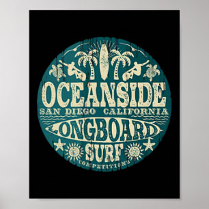 Affiche Planche de surf vintage recto-verso Oceanside Cali
