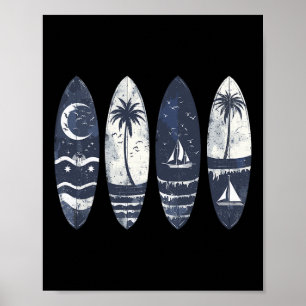 Affiche Planche de surf vintage rétro surfeur plage