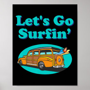 Affiche Planche de surf vintage sur station Wagon Océan Pa