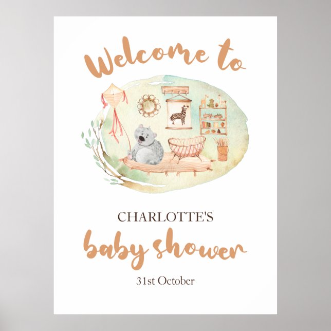 Affiche Planche en mousse pour Baby Shower Boho We Can Bea (Devant)