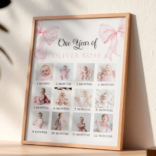 Affiche Planche photo mensuelle à ruban rose pour annivers