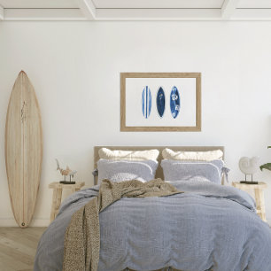 Affiche Planches de surf aquarelle bleue Surfs Up
