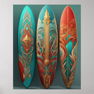 Affiche Planches de surf belles vagues estivales surf