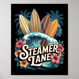 Affiche Planches de surf Steamer Lane Santa Surfing Cruz G
