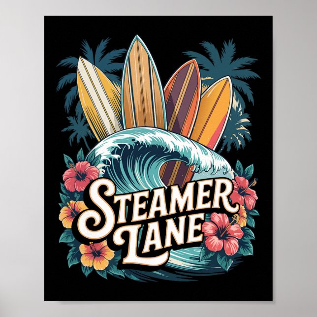 Affiche Planches de surf Steamer Lane Santa Surfing Cruz G (Devant)