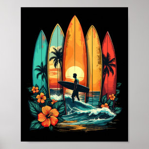 Affiche Planchiste à voile Hawaï Vague Surf Plage Surfeur