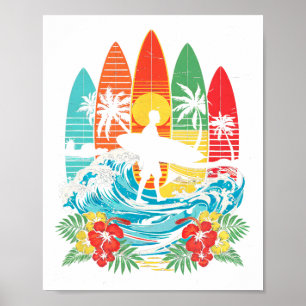 Affiche Planchiste Hawaï Vague Surf Plage Amoureux Surfeur