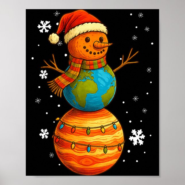 Affiche Planet Snowman Earth Saturn Christmas Holiday Art  (Devant)