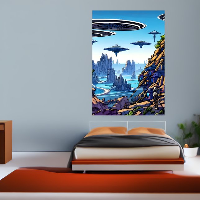 Affiche planète Alien, machine volante alien | AI Art Post (Créateur téléchargé)