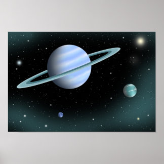 Affiche Planète bleue couronnée d'un anneau.