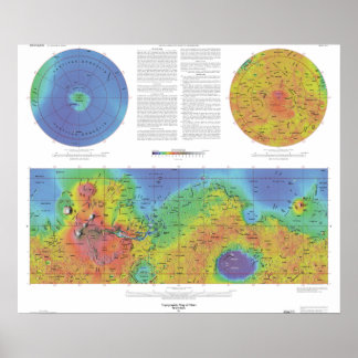 Affiche Planète Mars - Carte topographique