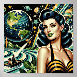 Affiche Planète Rétro Pin-Up